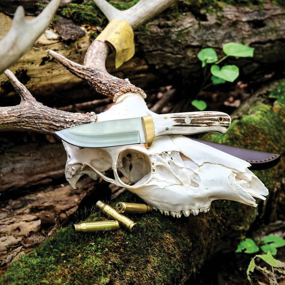 Handmade Hinting knife with D2 steel Blade and Elk antler Handle