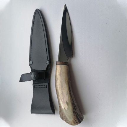 Handmade hunting knife D2 steel with powder coated blade and Elk antler handle